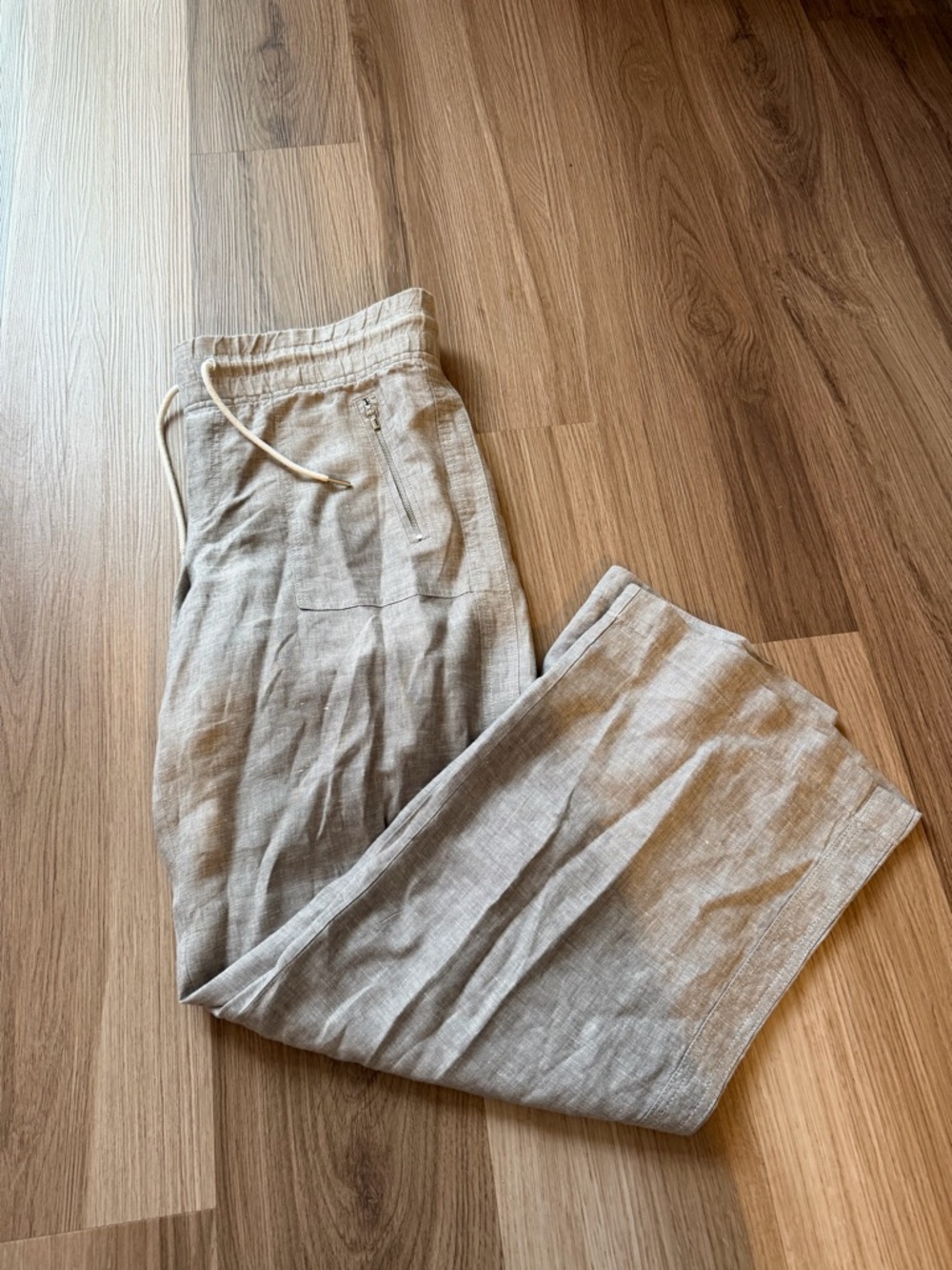 Women’s Casual Drawstring Linen Pants — Light Beige